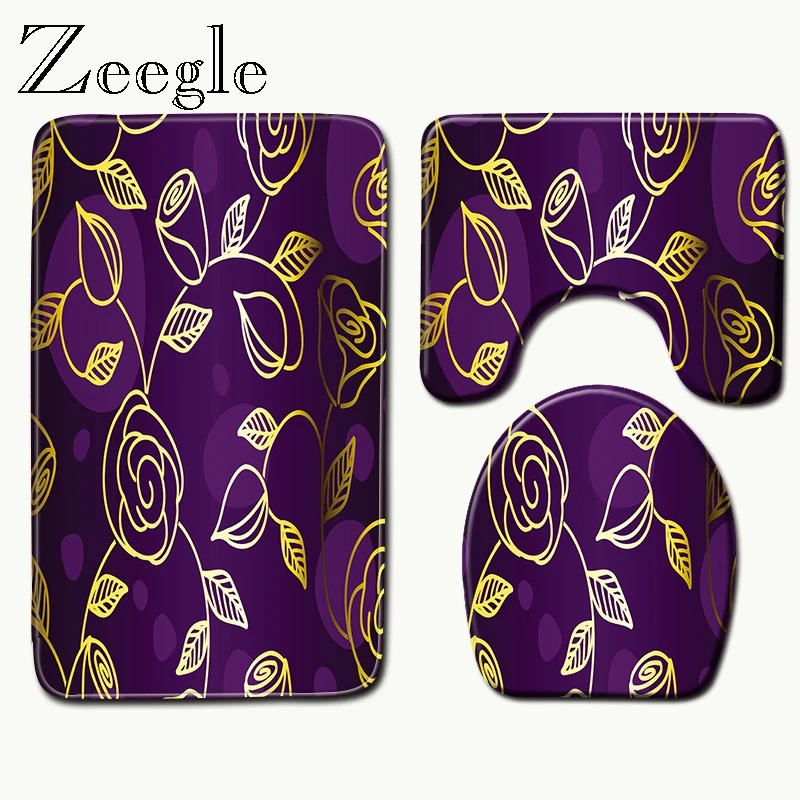 Zeegle 3 шт. Противоскользящие коврики для ванной, коврики для ванной комнаты, коврик для душа, нескользящий коврик для туалета, ковер, крышка для унитаза, Товары для ванной