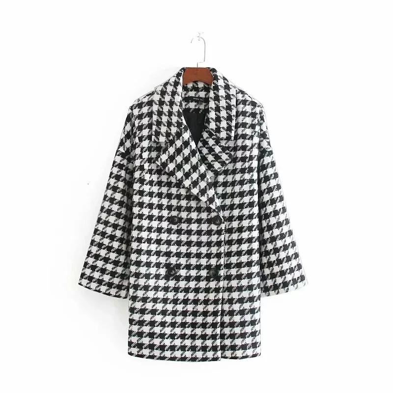 Winter Coat Women Loose Oversize Long Coat Ladies Double Breasted Warm Woolen Outerwear abrigos mujer invierno - Цвет: Plaid