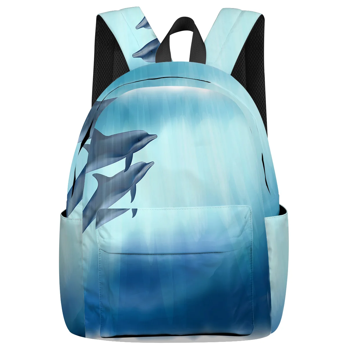 

WHEREISART Cute Dolphin Ocean Pure Blue Backpacks Soft And Comfortable Laptop Backpacks School Book Bags Water Resistant School