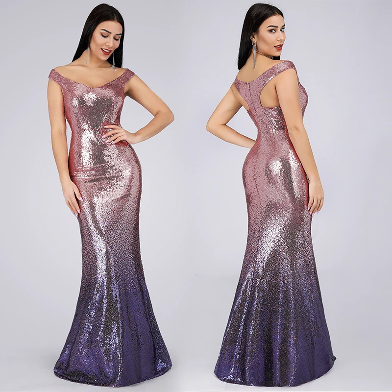 Sequined Prom Dresses Woman Party Night Ever Pretty Elegant Mermaid Off Shoulder Long Formal Party Gowns Robe De Soiree 2020