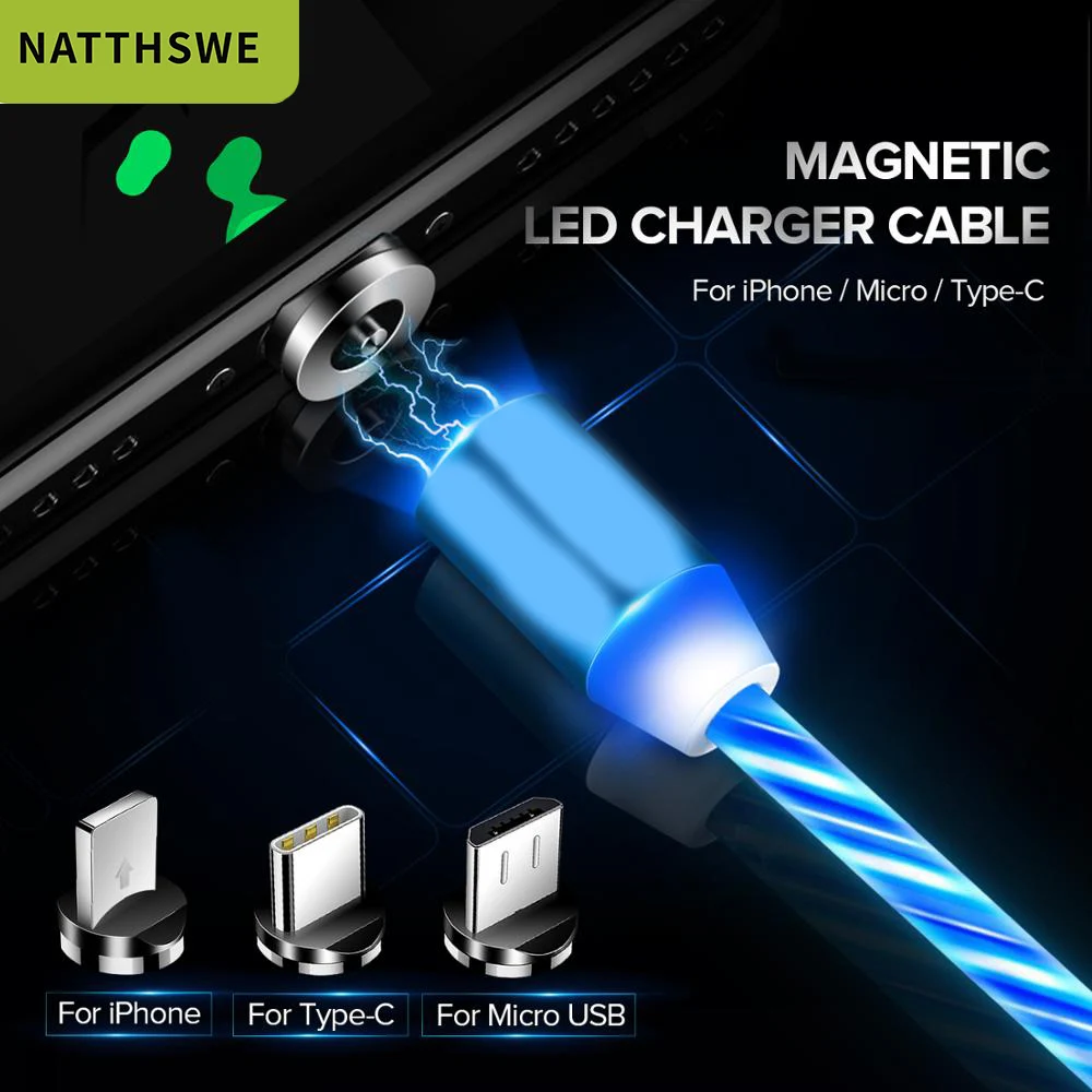 Магнитный usb-кабель NATTHSWE для iPhone XR X 7 8, зарядное устройство Micro type C для быстрой зарядки, магнитный USB-C
