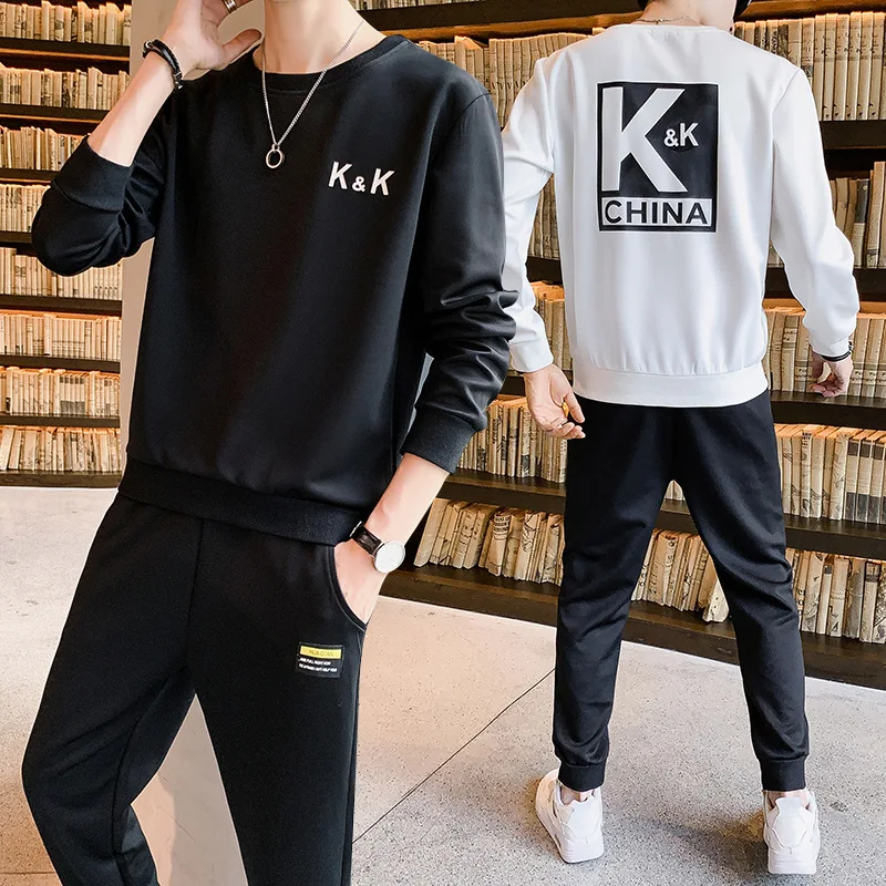 

Leisure Suit Men's 2019 Spring Autumn Korean-style Solid Color Men's Casual Two-Piece Set Sports Set Men's Li Now Celebrity Styl