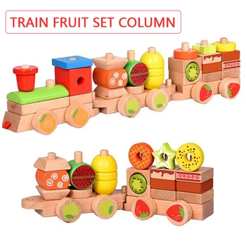 

Montessori Wooden Children's Toys Beech Shape Matching Fruit Drag Train Early Education Puzzle Building Blocks