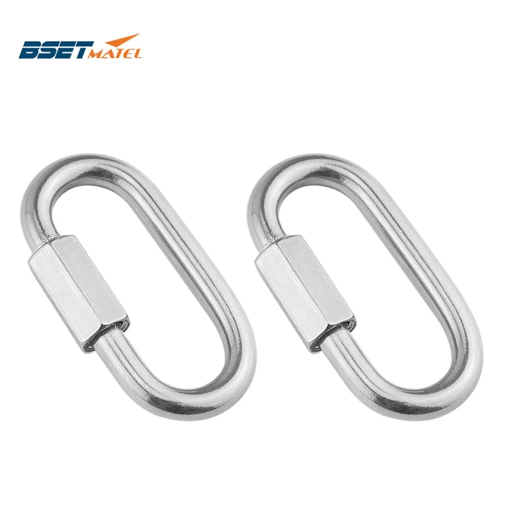 

2PCS 5mm 6mm 8mm 304 Stainless Steel Carabiner Oval Screwlock Quick Link Lock Ring Hook Chain Rope Connector Buckle Locked Hook