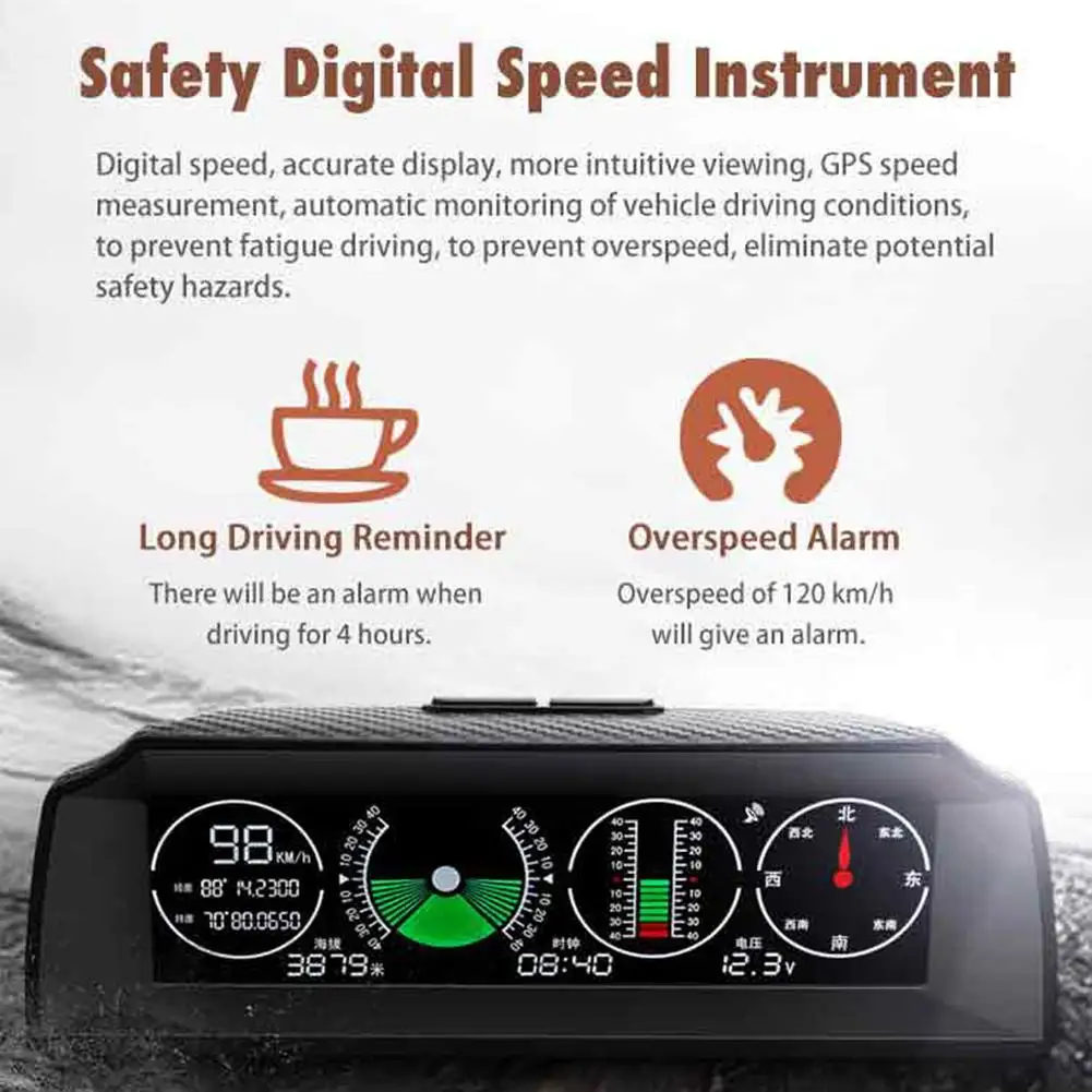 DC 10В-30В Авто HUD gps Скорость Дисплей Цифровой Инклинометр датчик наклона высотный сигнализатор наклон измерительный прибор для автомобилей/suv/rv/грузовик