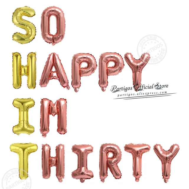 15Pcs/Set 12/16Inch Mixed Rose Gold Foil Letter Balloons 30th Birthday Party Decorations So Happy Im Thirty Balls Banners gold set 1