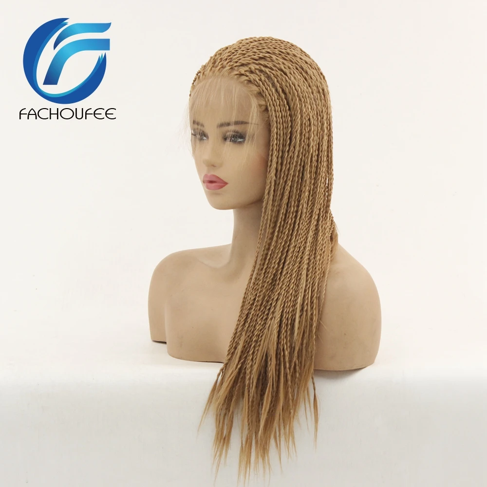  FACHOUFEE Long Synthetic Hair Lace Front Wigs with Baby Hair Brown Color Senegalese 2X Twist Braids