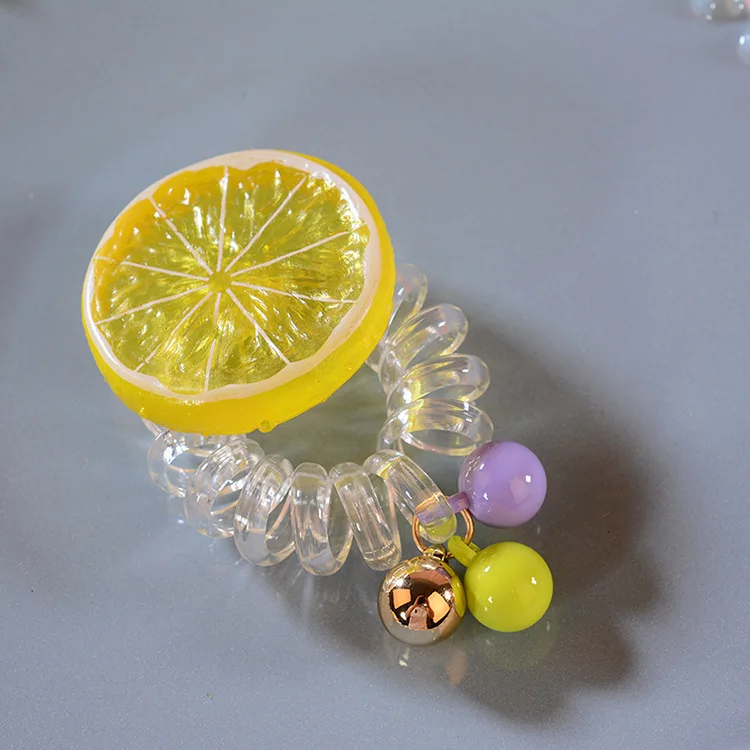 Round yellow Повязка с фруктами на голову, лимон, оранжевый, конский хвост, держатель спиральной формы, телефонная проволока, эластичная резинка для волос, головной убор для женщин, девушек - Цвет: Round yellow