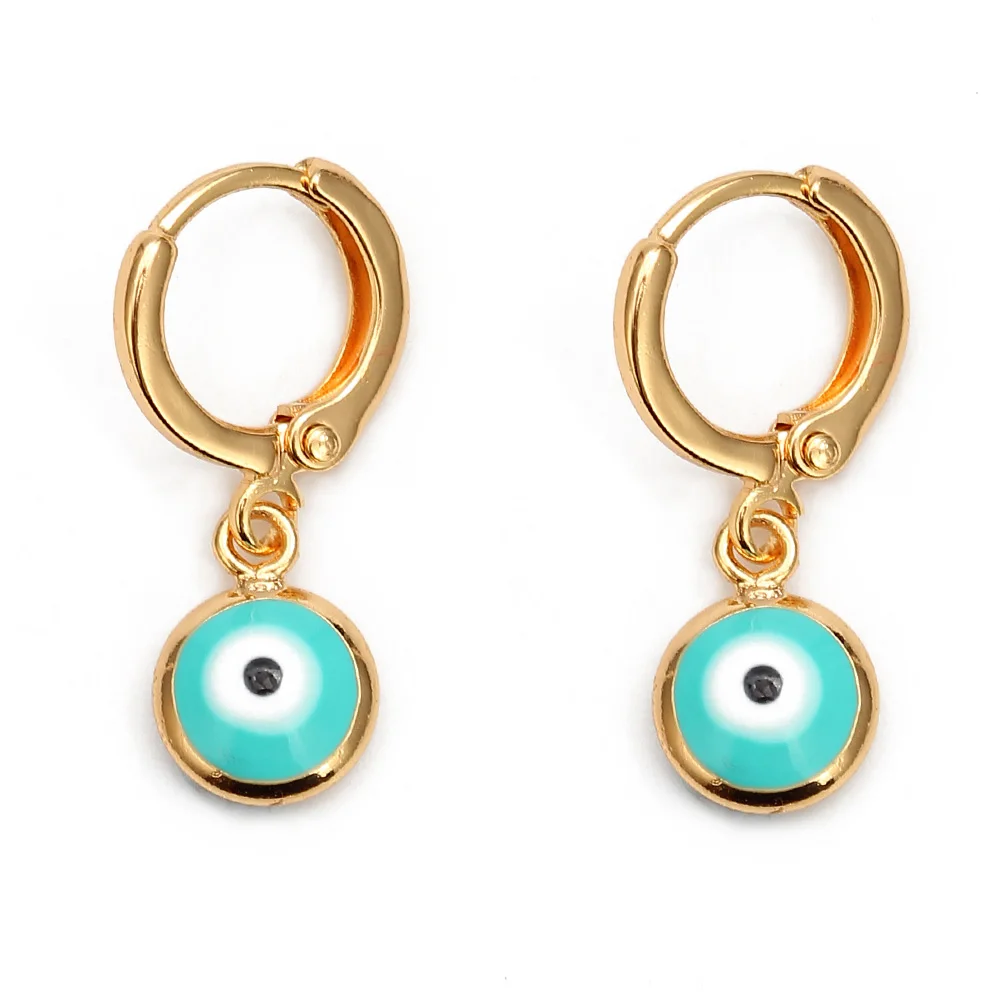 light blue EVIL EYE золотистые серьги-подвески Цвет Медь Висячие красные синие турецкий глаз висячие серьги модные украшения для женщин Дамские EY6456 - Metal Color: light blue