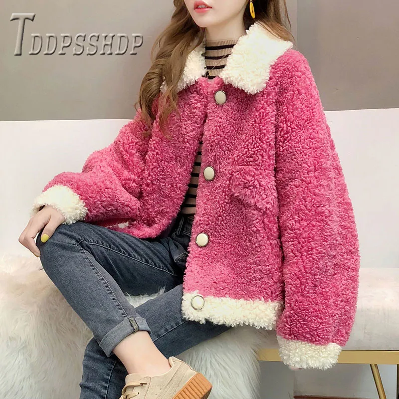 Most effective  Winter Clothing Thicken Imitation Lambswool Jacket Women Long Sleeve Candy Color Coat Korean Overco
