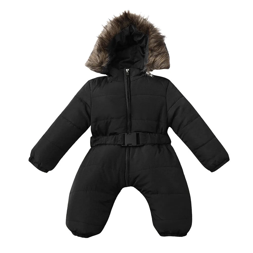 Зимний комбинезон-жакет для маленьких мальчиков и девочек; комбинезон с капюшоном; теплое плотное пальто; верхняя одежда; Рождественская одежда для малышей; зимние комбинезоны - Цвет: Черный
