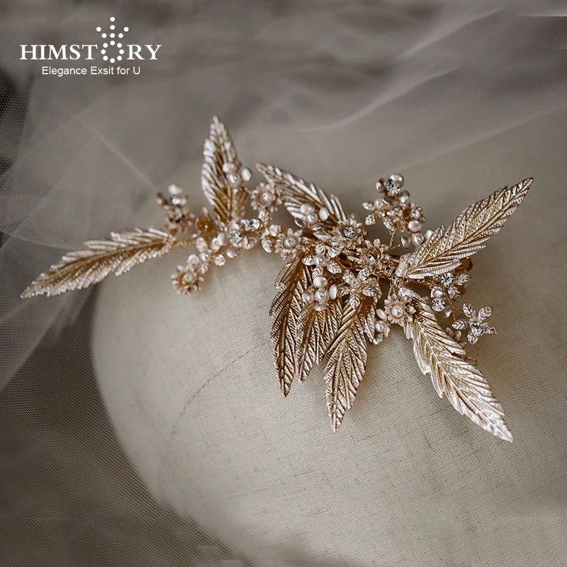 HIMSTORY Baroque Handmade  Leaf Headpiece Wedding Hair Accessories Princess Haircomb Bridal Hairwear  Jewelry