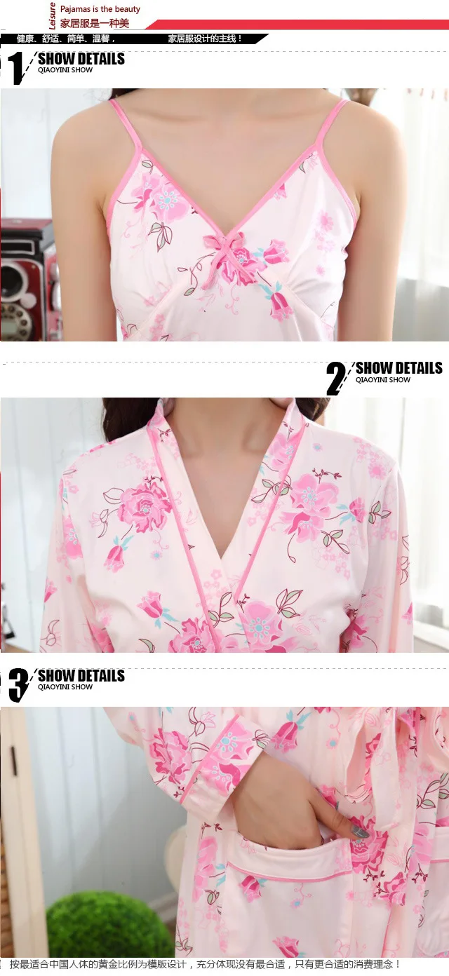 Night Robe Sleepwear Dress Two-Piece SetAutumn And Summer Cartoon Long-Sleeve Pajamas Strap Nightdress Tracksuit Nightgown