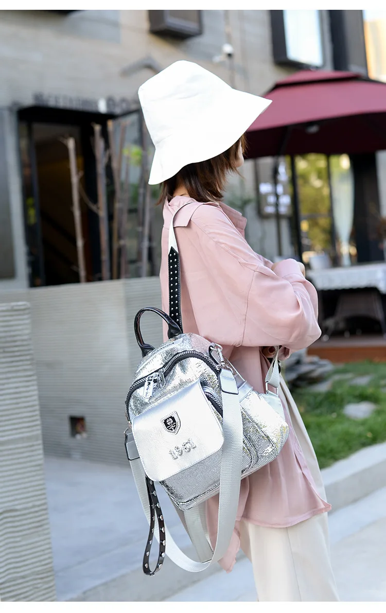 Burst Crack Backpack Women's New Style Sequin Trend New Arrival Versatile Fashion School Bag Shoulder Dual Purpose Backpack