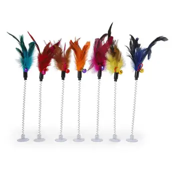 4PC Cat Toys Feather Stick Spring Suction Cup With Bell Spring Mouse Cat Supplies Spring Feather Pet Elastic Feathers Cat Stick tanie i dobre opinie Myszy i zwierząt zabawki CN (pochodzenie) cats dropship Suction cup with spring mouse feather pet toy with sounding bell