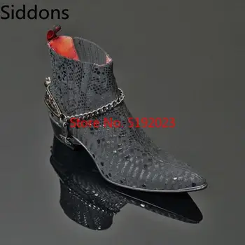 

Winter Pointed Toe Matin Shoe High Ankle Lace Up Boots for Men's Slip on Chain Zapatos De Hombre Fashion Shoes Men D47