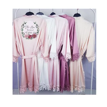 

custom bridesmaid initial robe Wedding lace satin floral wreath dressing gown bridal party gift personalized hen night silk robe