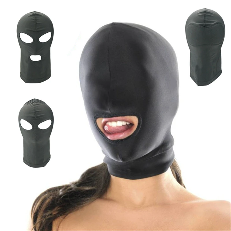 Sexy Toys Fetish Open Mouth Hood Mask Head Black Adult Games Erotic Mask Hood Sexy Eye