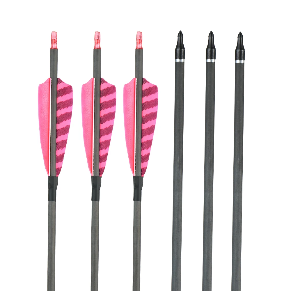 Billige 6 12 stücke Reinem Kohlenstoff Pfeile mit Natürlichen Federn 32 Zoll Wirbelsäule 400 ID 6,2mm Einstellbare Nocke für Schießen Jagd üben