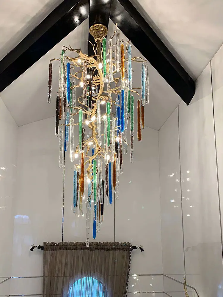 Duplex staircase light luxury chandelier American creative living room lamp atmosphere villa full copper branch crystal | Лампы и