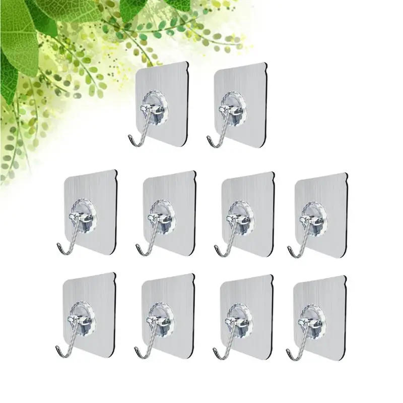 12pcs Heavy-Duty Adhesive Hooks For Hanging Strong Self Waterproof Wall-Mounted Hooks Sticky Hangers For Bathroom Kitchen