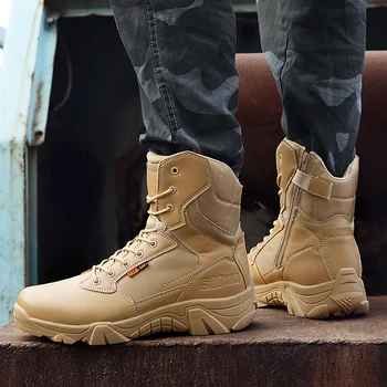 

Men Tactical Boots Outdoor High-top Climbing Shoes Men Wear-resistant Military Army Zipper Hiking Boots Plus Size 39-47