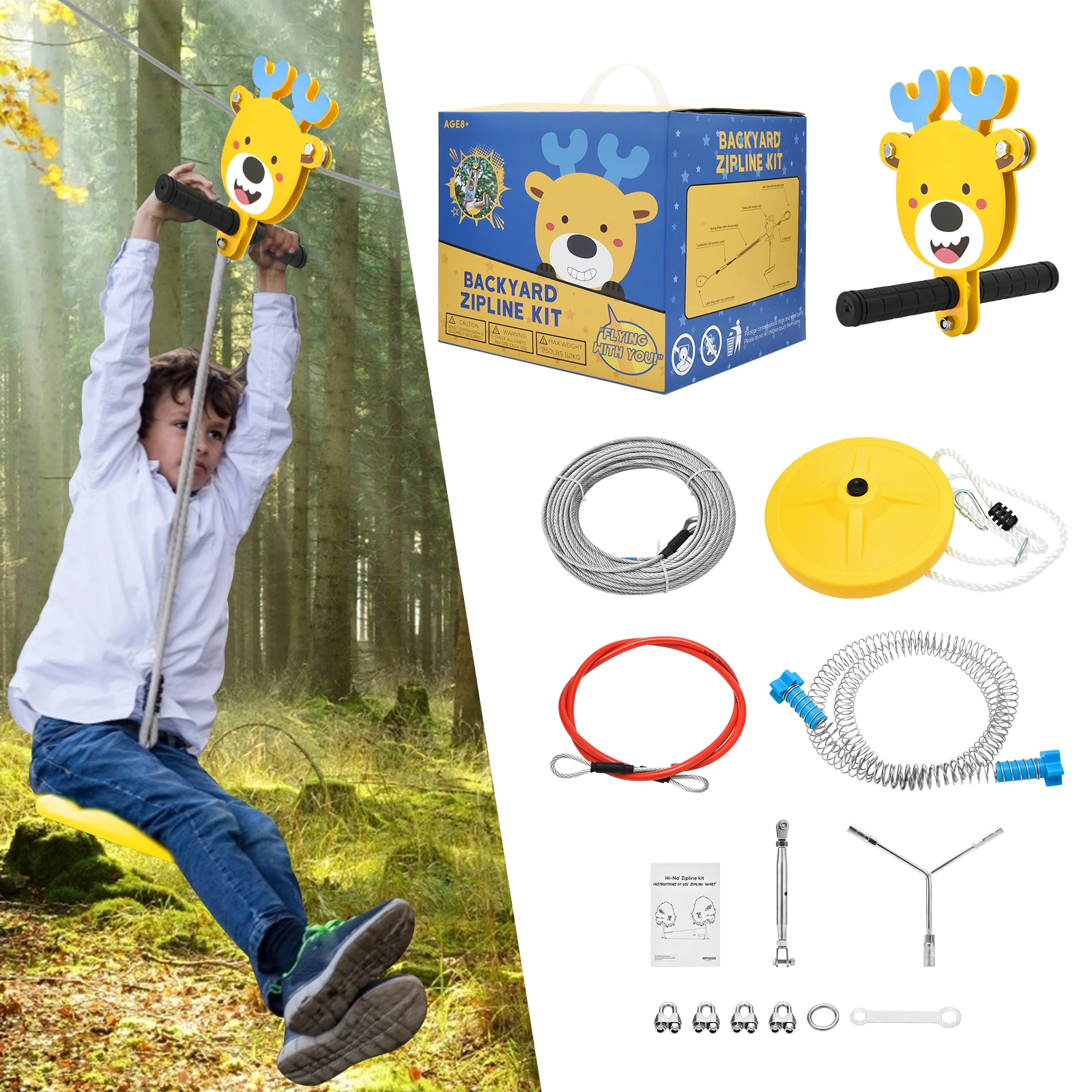 Kit de Cable de acero inoxidable niños, de Cable de acero galvanizado de resistencia de 80/100/120 pies, con resorte de freno, para patio trasero|Herramientas y accesorios de elevación| - AliExpress
