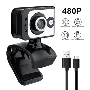 

HD 480P Webcam PC Computer Camera for Skype Live Class Conference with Built-in Microphone USB Video Camera Widescreen Video