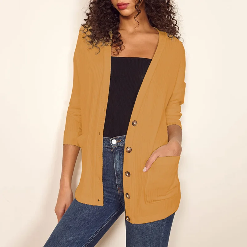 

Women Sweater Cardigan Single Breasted Pockets Knitted Spring Autumn Outerwear Drop Shoulder Full Sleeve S-XL Dropshipping