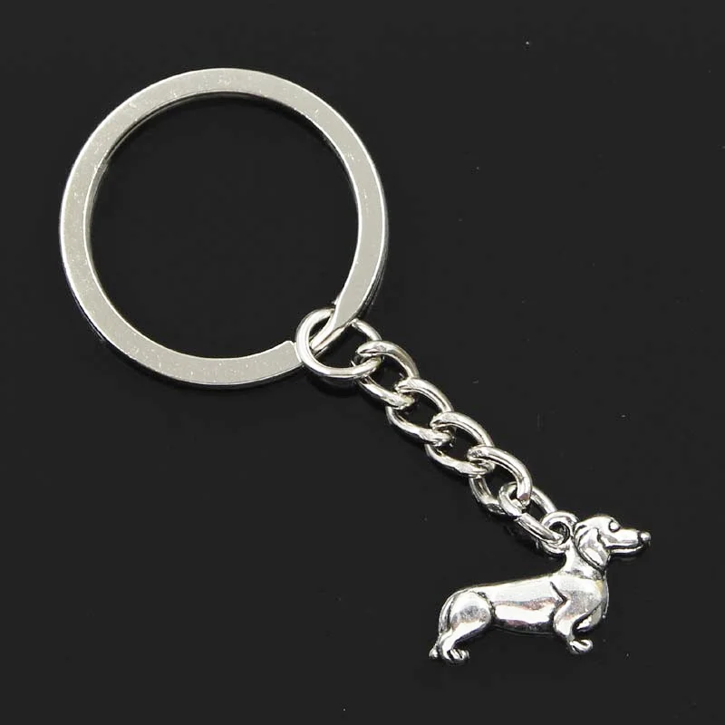 New Fashion Men 30mm Keychain DIY Metal Holder Chain Vintage Dog Dachshund 20x15mm Silver Color Pendant Gift