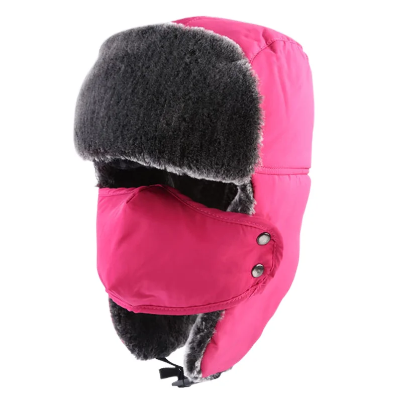 Зимняя кепка s для мужчин и женщин, кепка s с шапки, шарфы для велоспорта, ветрозащитная уличная Кепка, противотуманная Кепка-OPK - Цвет: rose red