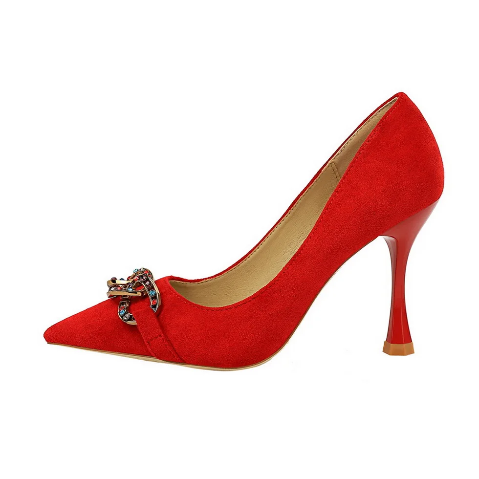 Женские свадебные туфли-лодочки на высоком каблуке 9,5 см, украшенные кристаллами; женские туфли-лодочки на выпускной; цвет желтый; Роскошные красные пикантные блестящие туфли для офиса