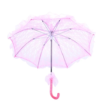 

Bride Handmade Flower Girls Battenburg Lace Parasol Wedding Party Sun Umbrella Pink