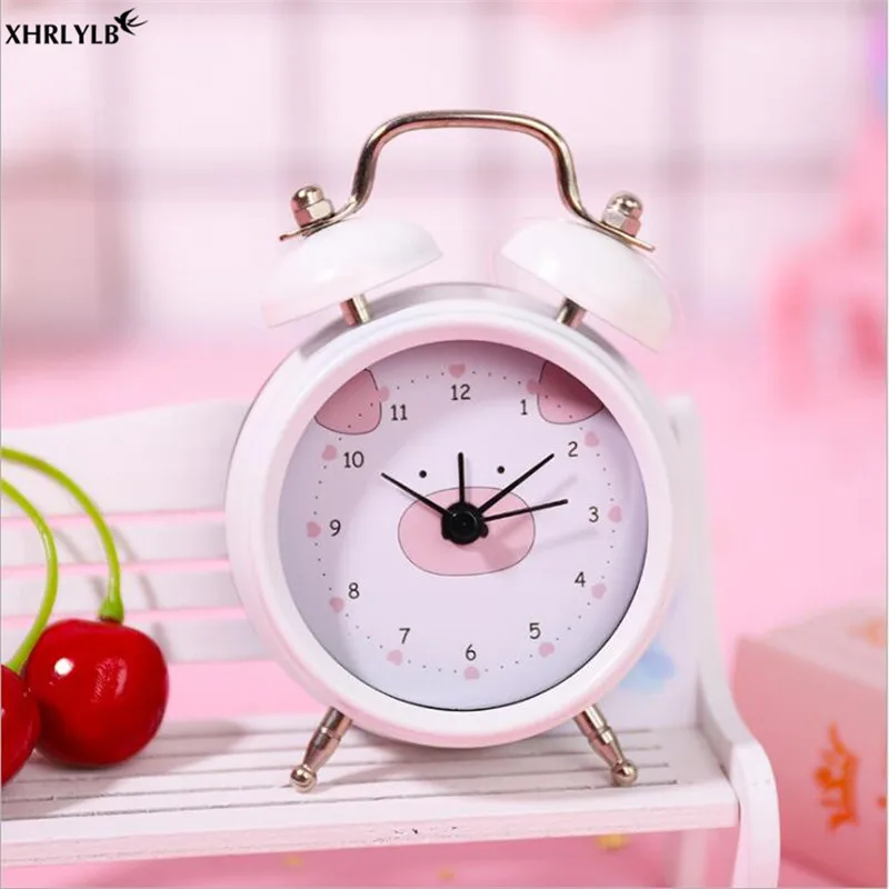 XHRLYLB Creative Cartoon 2 Inch Round Alarm Clock Double Bell Metal Pointer Digital Alarm Student Decoration Small Table Clock.5 - Цвет: 4