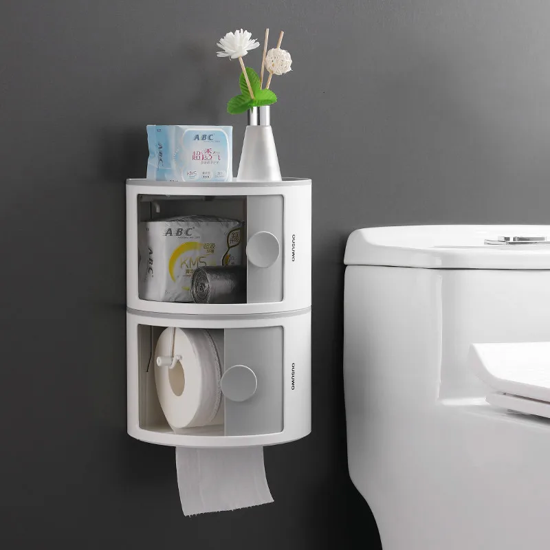 Bathroom Tissue Box paper towel holder toilet paper holder kitchen storage rack Makeup Storage Hole-Free Creative Waterproof Paper Chart Drum Toilet Storage Rack Paper Towel Holder