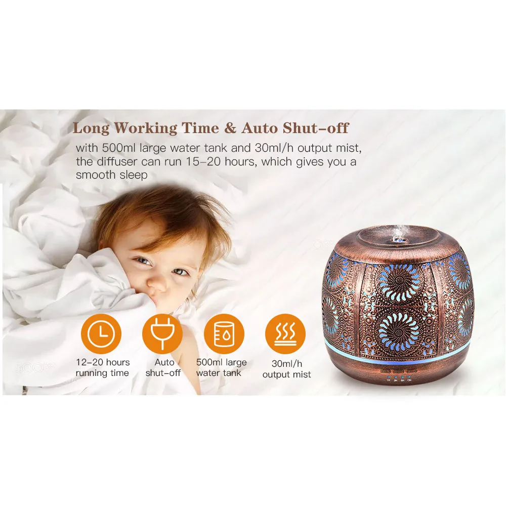 Günstig Luftbefeuchter 500ml Bronze Metall Nebel Maker Aromatherapie Ätherisches Öl Diffusor 7 Farbe Licht Ändern Für Home Schlafzimmer Büro