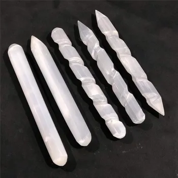 14-15CM Natural Clear Gypsum Selenite Crystal Wand Massage Stick Energy Stone Gemstone Wicca Decor Point Gift From Moroccan 2