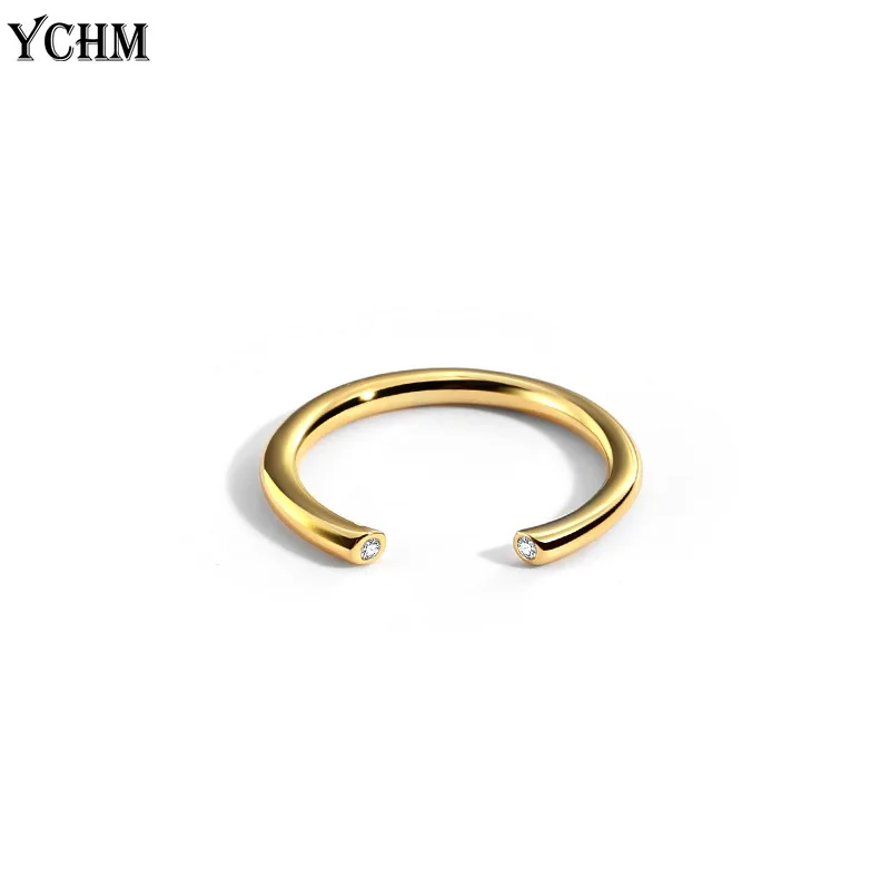 

Minimalist Resizable Ring With Zircon Simple Line Circle Rings For Women Gold Plated Metal Open Adjustable Ring Jewelry YCHM