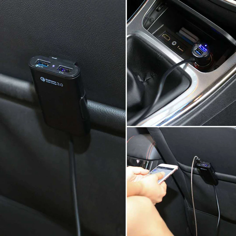 QC3.0 USB Автомобильное зарядное устройство 2.4A+ 3.1A 4 usb порта с 1,7 м удлинительным кабелем Зарядка на заднее сиденье для Xiaomi iPhone SamSung