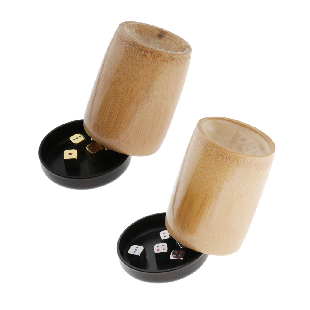 Professional Bamboo Wooden Dice Cup with 5Pcs 6 Sided Dice Dot Dices for Farkle Games