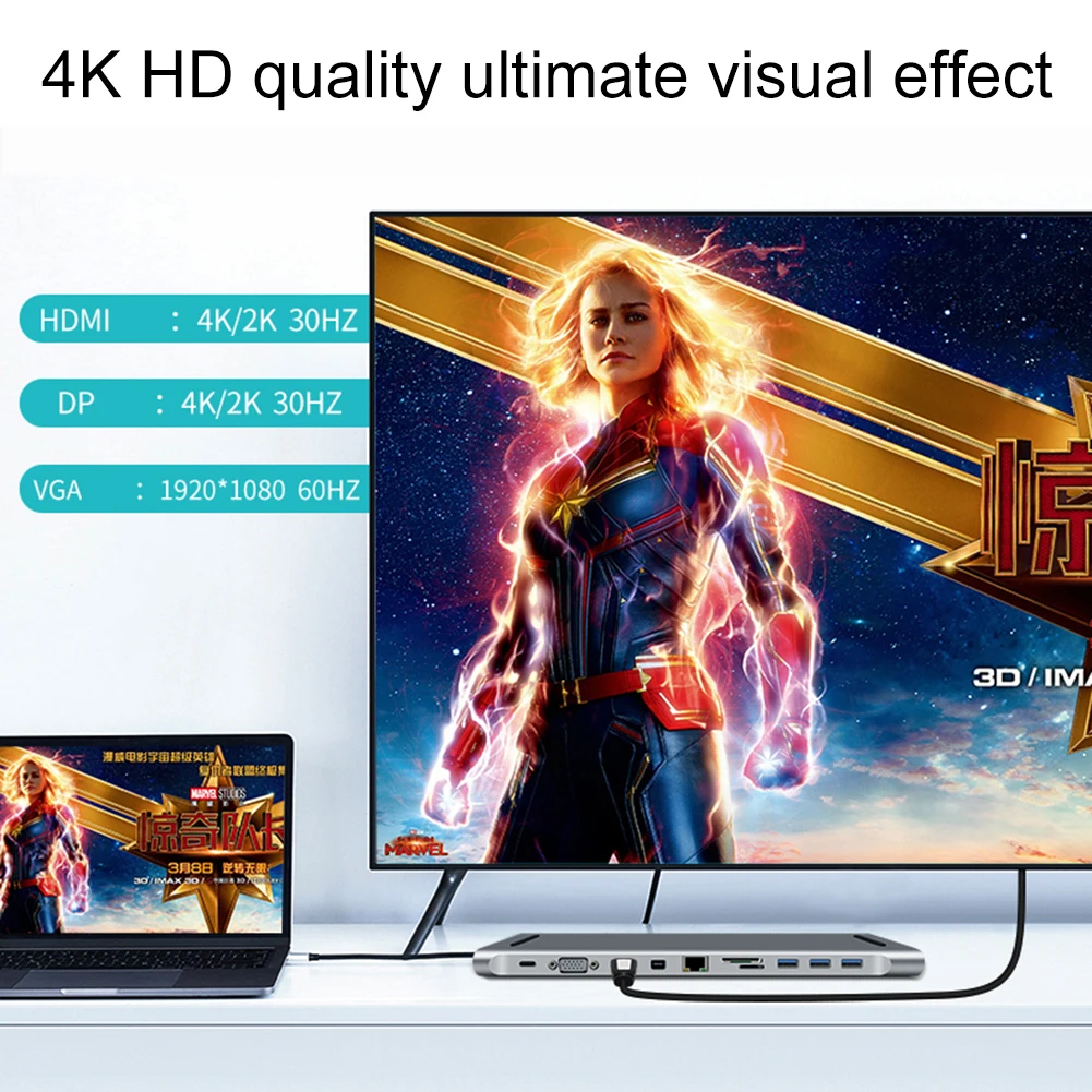 USB C концентратор для USB3.0 TF SD ридер HDMI VGA RJ45 3,5 аудио мини DP док-станция для MacBook Pro USB-C type C 11 порт USB C концентратор