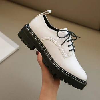 

Women Pumps thick med Heels Genuine Leather Shoes Woman lace up Pumps casual Shoes Female Sexy Office Pumps