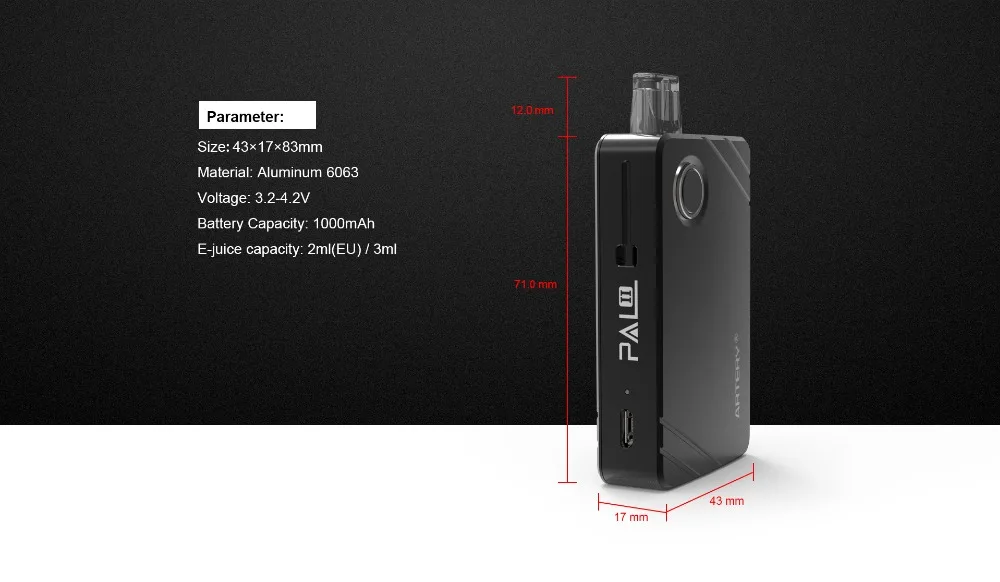 Electronic Cigarette Artery PAL II Pod vape kit with 3ml capacity 1000mAh battery 0.6ohm Mesh Coils 1ohm MTL Coil head VS Smoant (2)