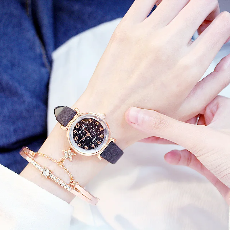 montre dame 2020 Casual Women Watches Bracelet Set Starry Sky Ladies Bracelet Watch Leather Quartz Wrist Watch Clock
