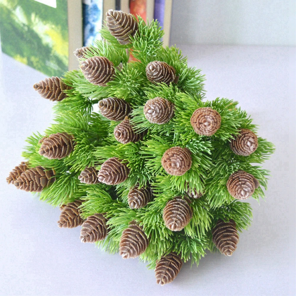 Artificial Plastic Pine 7 Branches Nuts Cones Fake Plants Tree For Christmas Party Decoration Faux Grass Xmas Home Decor | Дом и сад