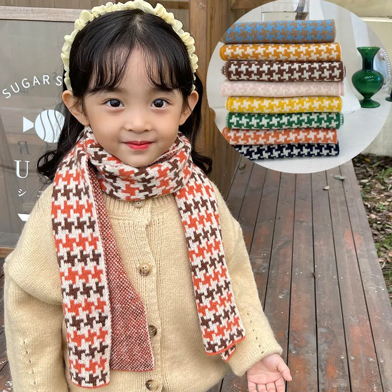 2021FashionHoundstoothKidsBabyScarfBoysGirlsWinterWarmKnitted