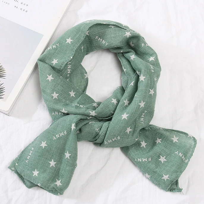 Модный детский шарф с принтом короны, весенний хлопковый шейный платок для маленьких мальчиков и девочек, милая теплая шаль, шарфы хиджабы - Цвет: star green