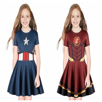 

2020 new the film cosplay Superhero Captain America Steve Rogers female child dress Halloween Carnival 3Dprinting Jumpsuit skirt