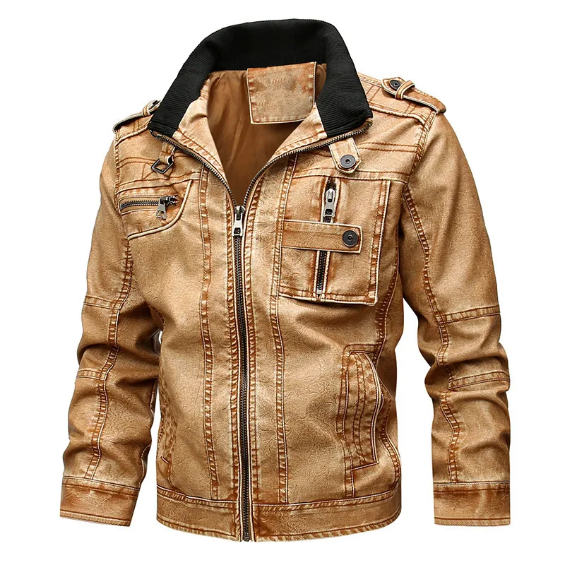 Winter Leather Jacket Men Vintage Multi-Pockets Jackets Army Lather Coat | Мужская одежда