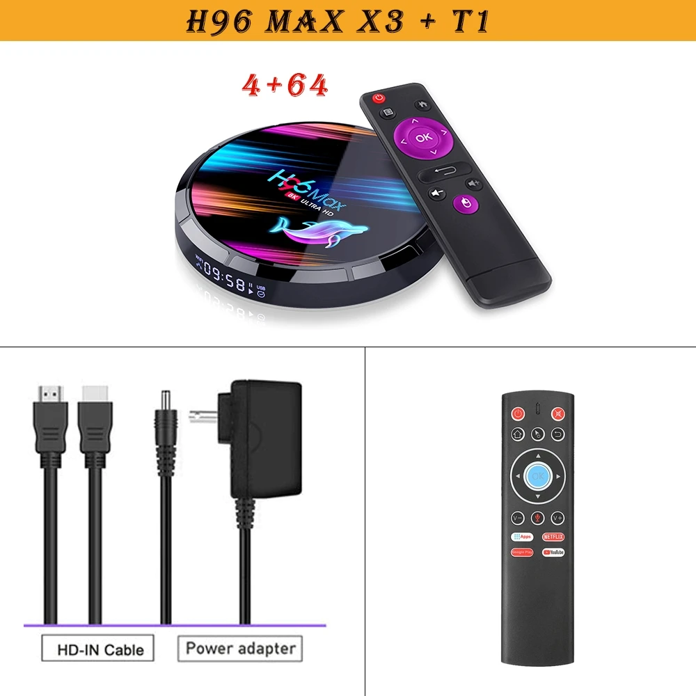 Четырехъядерный процессор Amlogic S905X3, Android 9,0, Смарт ТВ приставка с поддержкой USB, wifi, Bluetooth, 128 ГБ, 64 ГБ, 32 ГБ, 2,4 ГБ и 5 Гб, wifi, медиаплеер, ТВ приставка - Цвет: H96maxX3 4 64 T1